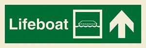 Lifeboat + symbol + arrow up on right