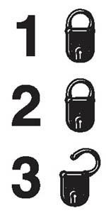 Lock status, security levels 1 & 2 unlocked, 50mm x 25mm