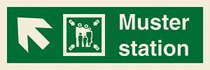 Muster station + symbol + arrow diagonally up left