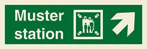 Muster station + symbol + arrow diagonally up right