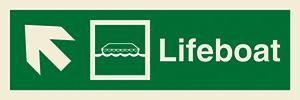 Lifeboat + symbol + arrow diagonally up left