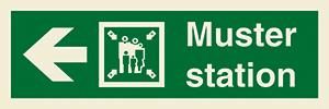 Muster station + symbol + arrow left