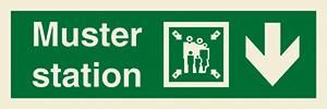 Muster station + symbol + arrow down on right