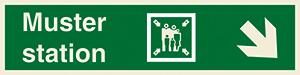 Muster station + symbol + arrow diagonally down right