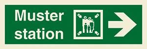 Muster station + symbol + arrow right