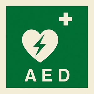 Defibrillator symbol with text