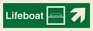 Lifeboat + symbol + arrow diagonally up right