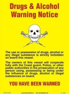 Poster, Cabin size drugs and alcohol warning notice 150x105mm