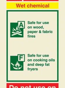 Wet chemical fire extinguisher (including class pictos)