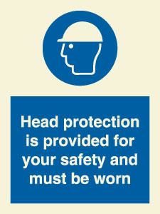 Head protection is provided for your safety and must be worn