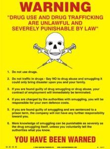Poster, Drugs use and trafficking warning notice