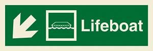 Lifeboat + symbol + arrow diagonally down left