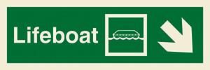 Lifeboat + symbol + arrow diagonally down right