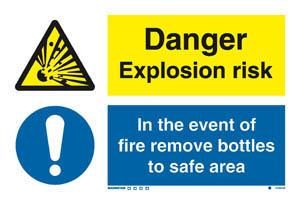 Danger exp. risk / In the event of a fire remove bottles...